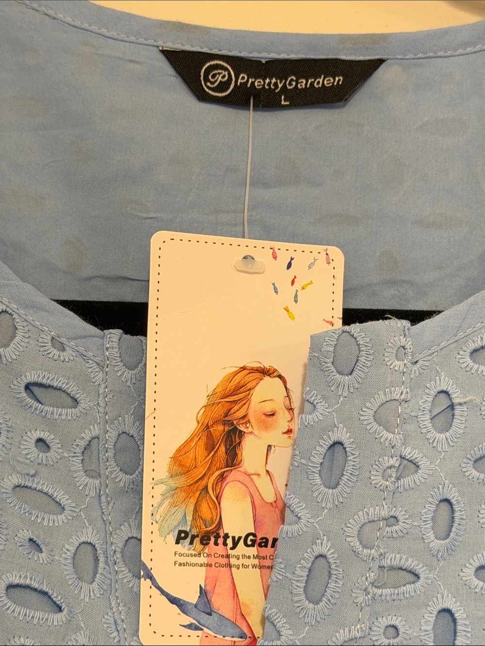 Light Blue Eyelet Mini Dress with Short Sleeves by Unknown Brand - Picture 2 of 8